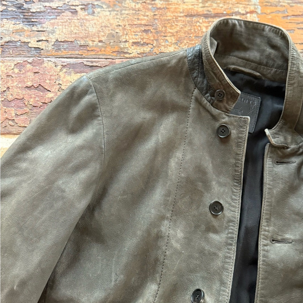 All Saints Survey Double Layer Suede Dark Gray Green Blazer Jacket | M - Picture 14 of 14